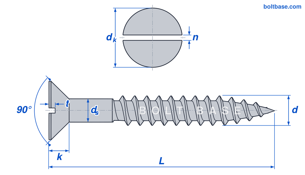 DIN 97 Slotted Countersunk Wood Screws dimensions diagram