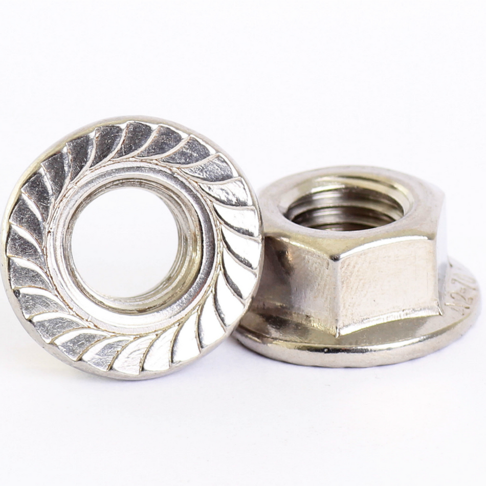 A2 Stainless Steel Hexagon Serrated Flanged Nuts DIN 6923 - M4 (4mm)