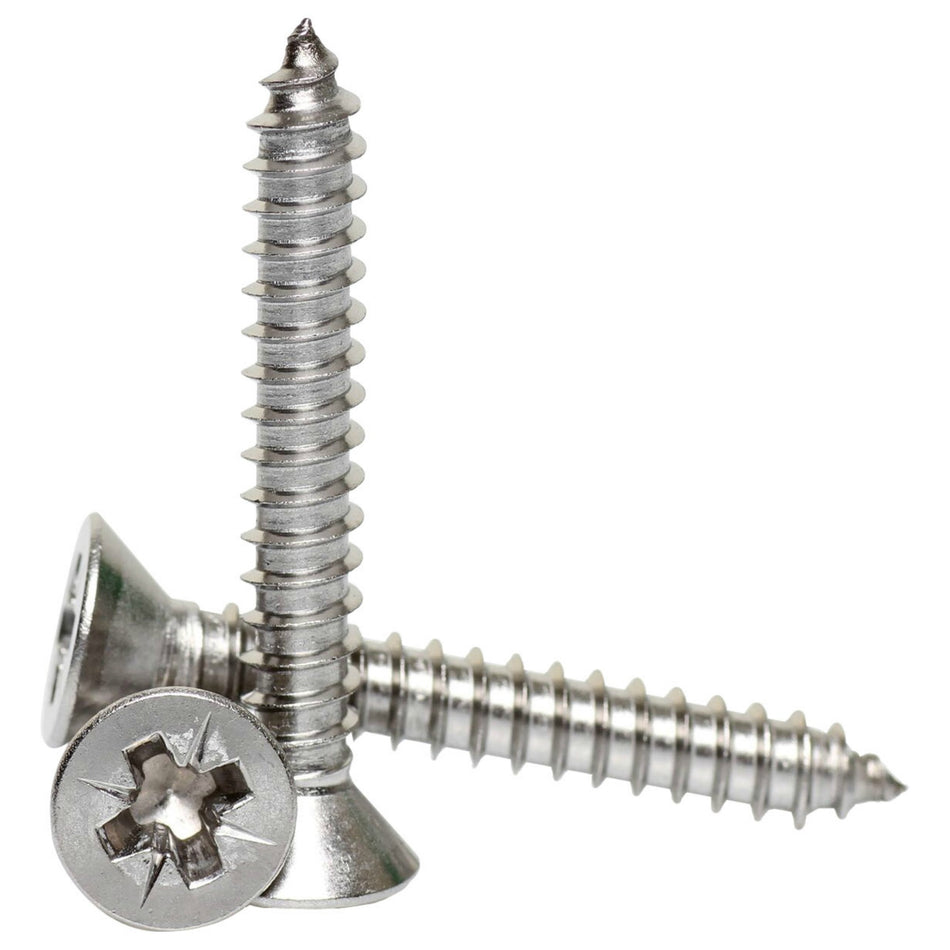 4.8mm a2 stainless steel pozi countersunk self tappers DIN 7982Z
