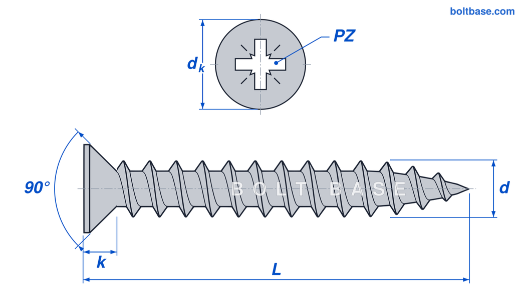 Pozi countersunk chipboard Pozi Countersunk Chipboard Screws dimensions diagram