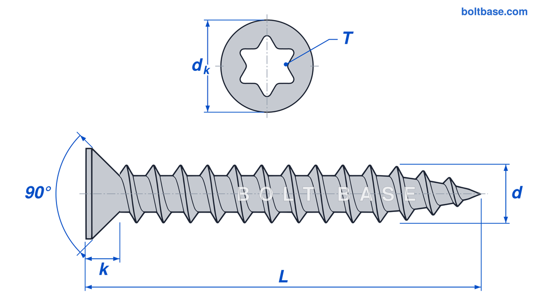 Torx countersunk chipboard Torx Countersunk Chipboard Screws dimensions diagram
